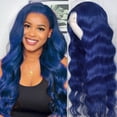 thumbnail image 2 of Pelucas de encaje en la parte delantera con forma de pájaro colorido, cabello humano azul real, 18 pulgadas, 2 of 6