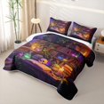 thumbnail image 3 of Homewish Death Skull Quilt Full,Retro Bookshelf Full Bedspread Sets,Purple Gold,Halloween Duvet,3 Pieces, 3 of 7