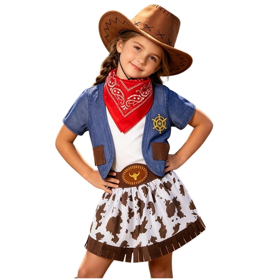 Karoyedx Cowgirl Outfits for Toddler Toddler Girls Cowgirl Costume Tulle Skirts Dress Up Dresses with Cowboy Hat Bandana Blue Size,18-24 Months