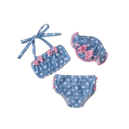 

Musuos Baby Girls Bikini Bathing Suit Halter Crop Top Ruffle Shorts Bucket Hat