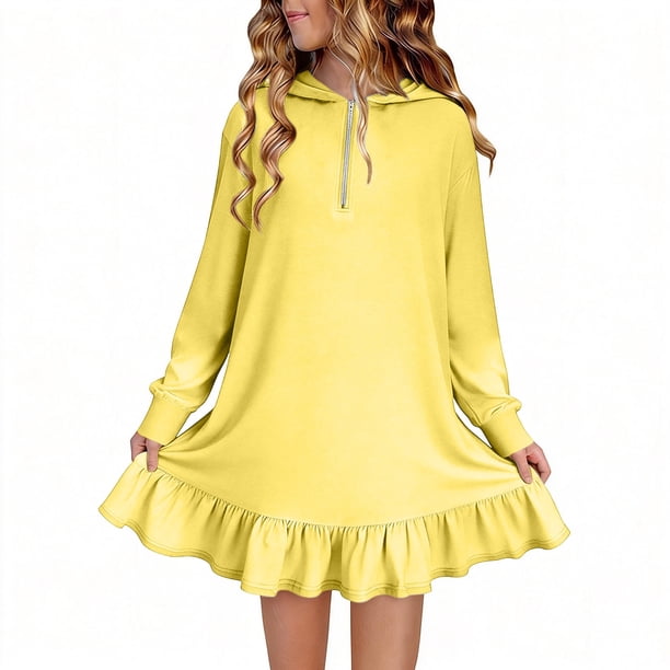 Vestidos de Manga Larga de las Niñas Tamaño 7-8 Lindo Color Sólido Suelto Vestido con Capucha, Vestido de Manga Larga de la Niña para el Uso Diario Informal