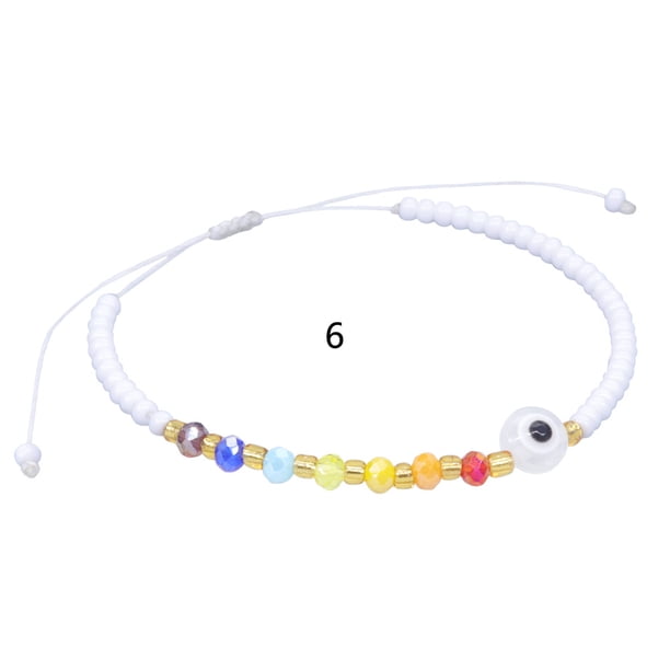 Pulsera con cuentas de vidrio y cuentas de cobre, ojos de demonio, ajustable, tejida a mano, cuerda para