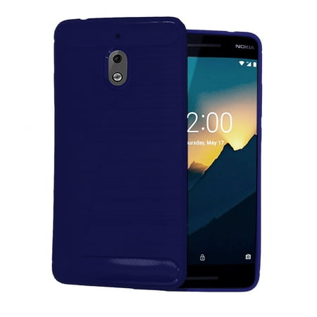 Nokia X3 02 Case For Verizon Wireless Nokia 2V Case, Nokia 2.1 Case Brush Textured Slim-Flex Gel Cover (Brush Flex Gel Navy Blue) ()