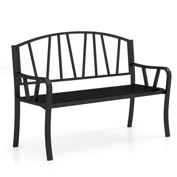 Gymax 51'' Metal Garden Bench Patio Slatted Bench for 2-3 People & Park-Style Loveseat