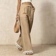 thumbnail image 6 of Nestiefly Women Linen Pants Lace Trim Wide Leg Casual Palazzo Pants Flowy Beach Summer Trousers Pants with Pockets 2026 Khaki L, 6 of 7