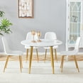thumbnail image 2 of NYEESS 5-Piece Extendable Dining Table Set, 42"-54" Round to Oval White Faux Marble-Textured MDF Top & Gold Metal Legs, Modern Kitchen Table Set with 4 White Fabric Chairs, 2 of 12