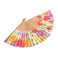thumbnail image 2 of 1pc Hand Fan Flower Design Viola Tricolor Foldable 23cm 9inch with Bamboo Rib and Cotton Pouch, 2 of 5