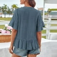 thumbnail image 5 of Women Work Out Tops Sawvnm Women V-Neck Sleeve Button-Front Ruffled Hem Solid Loose Casual Blouse Tank Tops for Women Dark Blue XL, 5 of 6