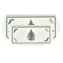Pimpernel Christmas Tree Trays - Collectible Holiday Melamine Serveware Set, Ideal for Cookies, Sandwiches, Buffet Setup, 15" x 6.5" & 19" x 11.6" - Dishwasher Safe Holiday Party Essentials