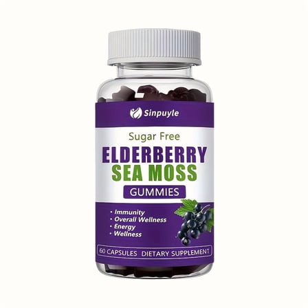 Sugar Free Elderberry Sea Moss Gummies - Immune Support, Daily Wellness & Energy Boost Supplement, 60 Count