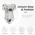 thumbnail image 4 of KLL Women 's Crew Neck Bodysuit Jumpsuits Pumpkin And White Marble Print Short onesies Stretch T Shirts, 4 of 7