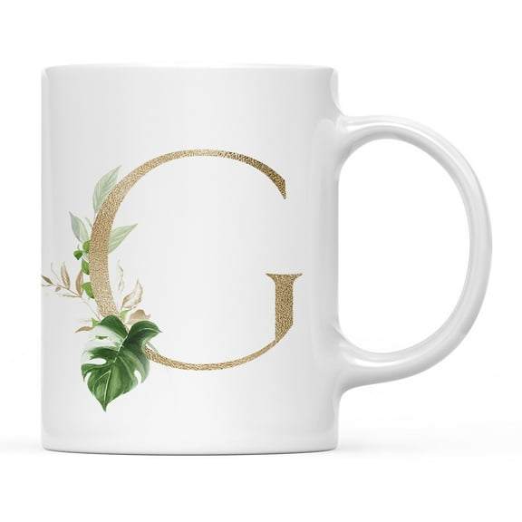 Koyal Wholesale Ceramic Coffee Mug, Exotic Tropical Monogram, Letter G