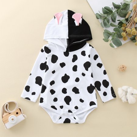 

Hunpta Infant Baby Boys Girls Two-piece Set Long Sleeve Cartoon Costumes Dairy Cow Hoodie Romper Bodysuit Clothes