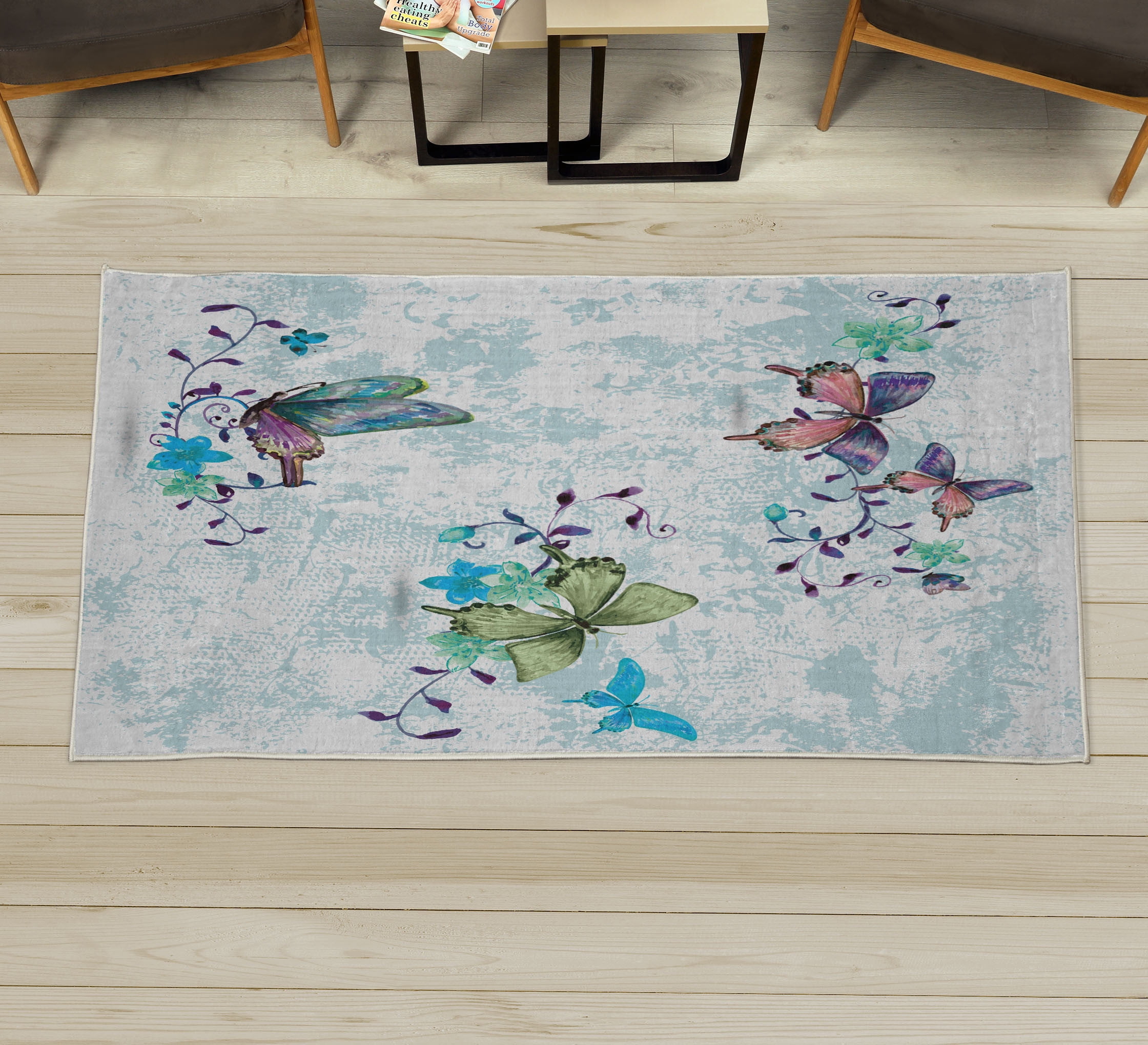 Moth Area Rug Butterfly Decorative Rug, Springtime Flying Moths on Vintage Style ...