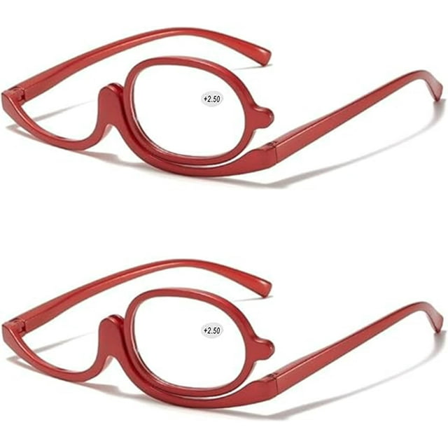 Crovakeu 2 Pack Lunettes Grossissantes pour Maquillage - Lecteurs Cosmétiques à Rabat avec +2.50 Degrés, Rouge - Idéal pour Maquillage et Lecture pour Femmes