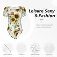 thumbnail image 6 of Balery Women'Ssunflowers Leaves And Birds Crew Neck Round Neck Short Sleeves Slim Fit Casual Basic Extender Bodysuit Daily Jumpsuit T Shirts-Large, 6 of 9