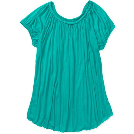 Women's Plus-Size Crinkle Top with Braided Trim - Walmart.com