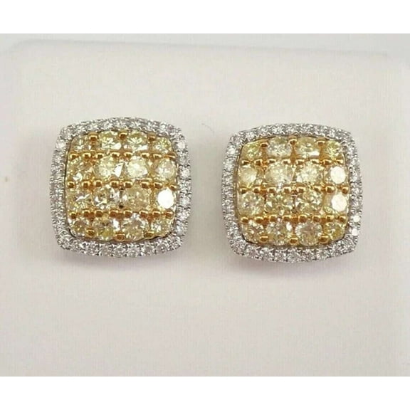 2CT Yellow Citrine 925 Silver Women's Stud Earrings 14k White Gold Plated