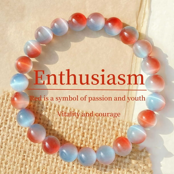 Pulsera de energía positiva con piedra ojo de gato para hombre y mujer, doble color, elástica, con cuentas, para uso diario