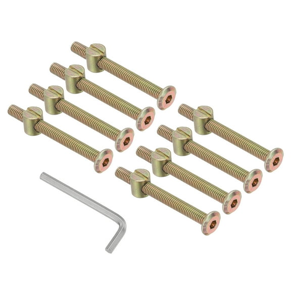 Uxcell M6 x 60mm Bunk Bed Bolts, 8Pcs Hex Socket Screws Nuts with Wrench Zinc Color