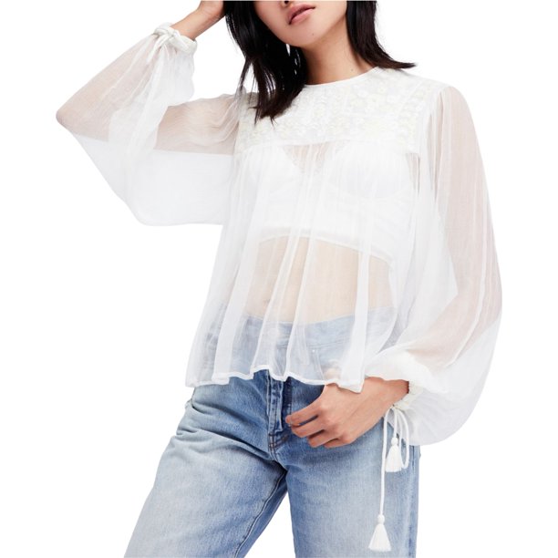 Free People Womens Retro Femme Knit Blusa, Blanco, XS Free People Tejer