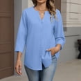 thumbnail image 6 of JoveMarine Women's Solid Color Casual Button Up Blouse Round V-Neck Short Sleeve Top Lightweight Office Work Shirt for Spring Fall Daily Wear Blue XL, 6 of 6