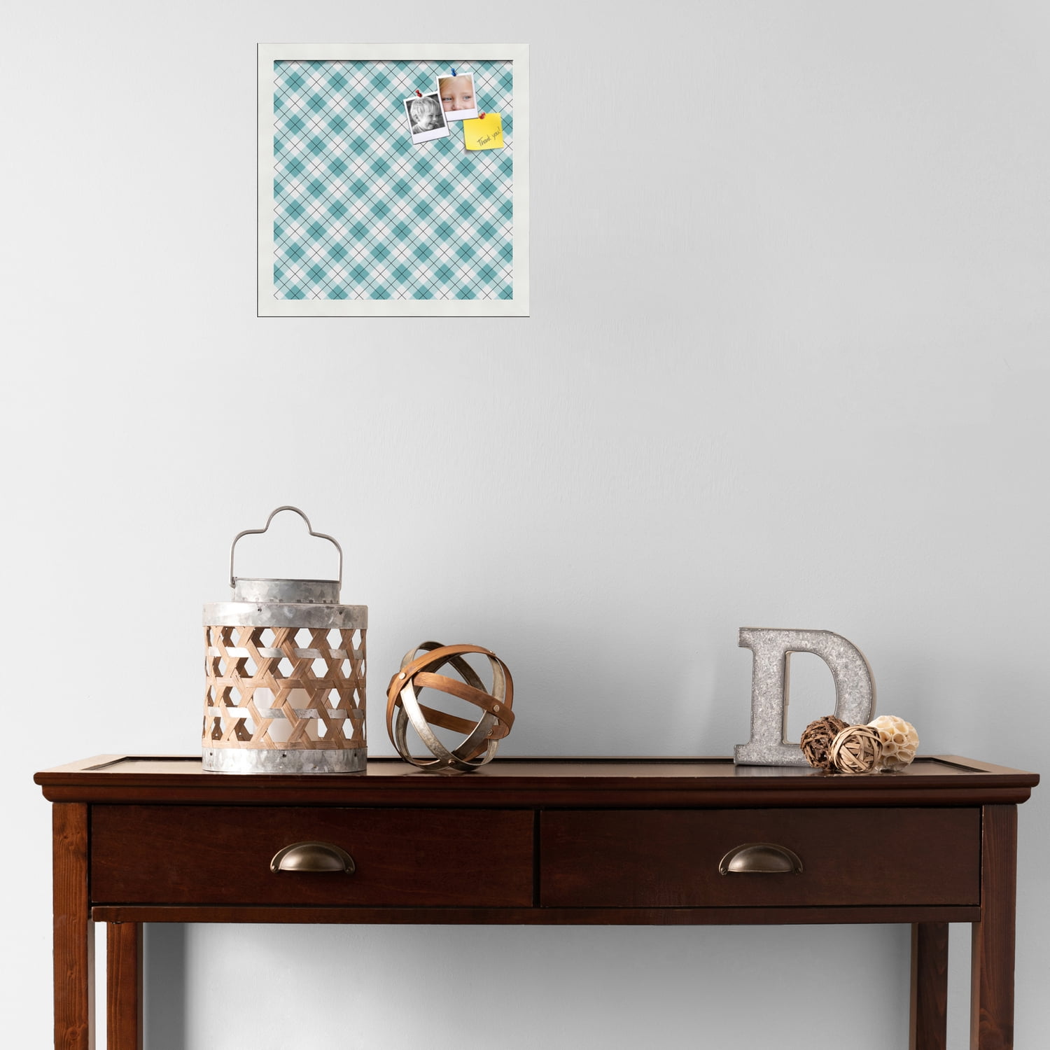 PinPix ArtToFrames 12x12 Custom Cork Bulletin Board Argyle Turquoise   Poster Board Has a Fabric Style Canvas Finish, Framed in Satin White Frame (PinPix-648)