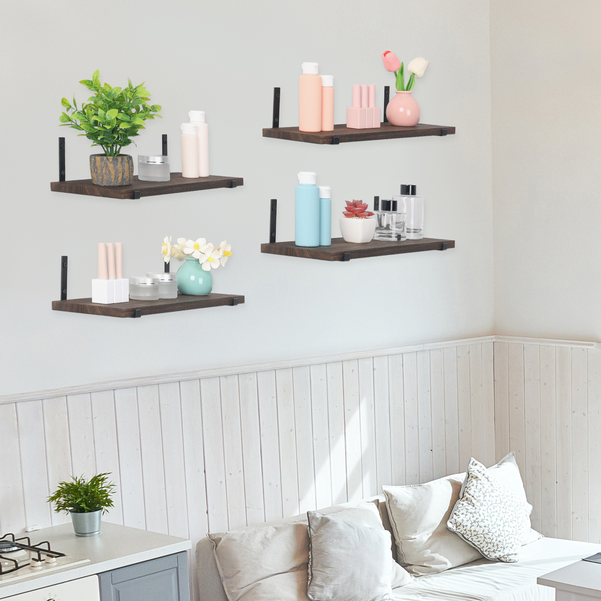 Unique Bargains Acrylic Floating Shelves for Wall Bathroom Living Room Kitchen Dark Brown 15.7*5.9in