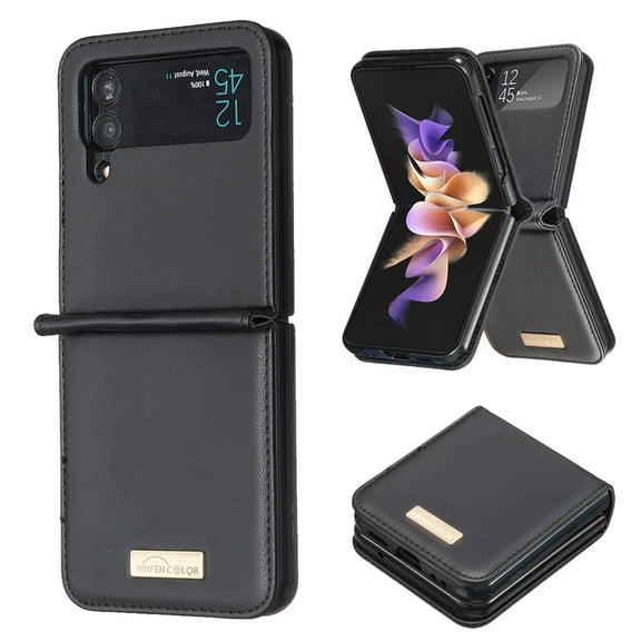 ELEHOLD for Samsung Galaxy Z Flip3 Leather Case,Luxury PU Leather Slim Fit Lightweight Shockproof Protective Case for Men Women Compatible with  Galaxy Z Flip 3,Black