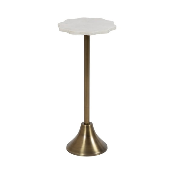 Kate and Laurel Sanzo Modern Pedestal Drink Table, 10 x 10 x 23, Antique Brass and White, Decorative End Table with Scalloped Marble Tabletop for Use as Small Plant Stand or Cute Martini Table