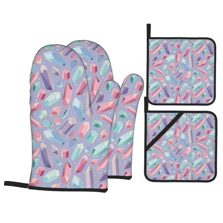 

Oven Mitts and Pot Holders 4 pcs Set colored crystals Heat Resistant Silicone Oven Mitts Pot Holders for Kitchen Baking Cooking Non-Slip Oven Gloves Hot Pads Potholders