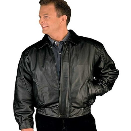Reed Men's American Style Bomber Real Leather Jacket Small Black
