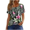 thumbnail image 1 of Pisexur Hauts de Printemps pour Femmes 2025, Hauts pour Femmes, Hauts de Sortie pour Femmes, Hauts pour Dames & Haut Décontracté à Manches Courtes Imprimé Col Rond Plissé Mode Vert Armée, P, 1 of 6