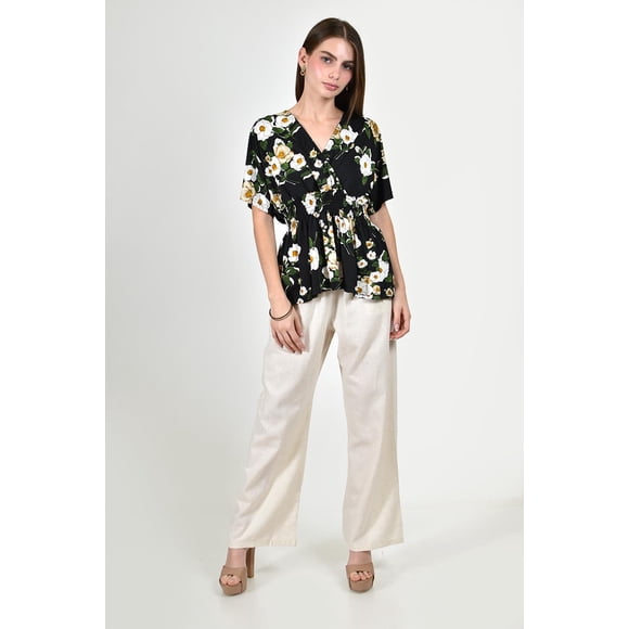 Blusa escote cruzado Roman Fashion /Juvenil, 6931 (Negro / Amarillo) negro EG