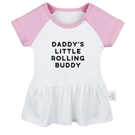 Daddy's Little Rolling Buddy Funny Dresses For Baby, Newborn Babies Skirts, Infant Princess Dress, 0-24M Kids Graphic Clothes (Pink Raglan Dresses, 0-6 Months)