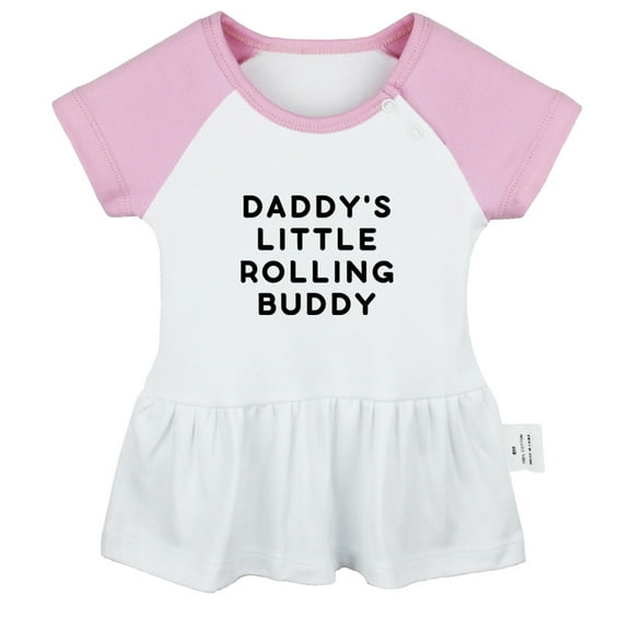 Daddy's Little Rolling Buddy Funny Dresses For Baby, Newborn Babies Skirts, Infant Princess Dress, 0-24M Kids Graphic Clothes (Pink Raglan Dresses, 18-24 Months)