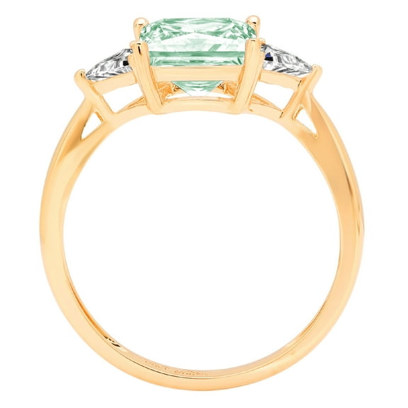 2.32 ct Princess Cut Simulated Green Diamond Three-Stone Engagement Ring for Women in 18K Yellow Gold
