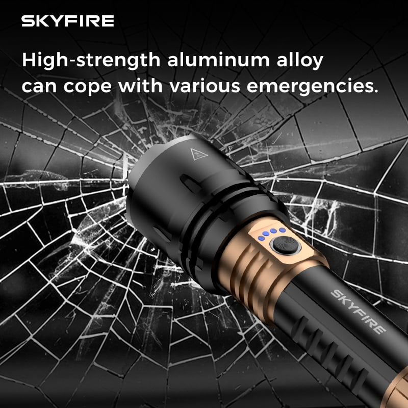 SKYFIRE Adjustable Focus LED Flashlight 5 Modes 16Hr Runtime Camping Home
