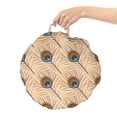 thumbnail image 2 of Feather Round Floor Cushion with Handle, Native Style Art of Diagonally Arranged Peacock Fluff Plumage, Decorative Pillow for Living Room & Dorms, 18" Round, Pale Peach Multicolor, by Ambesonne, 2 of 4