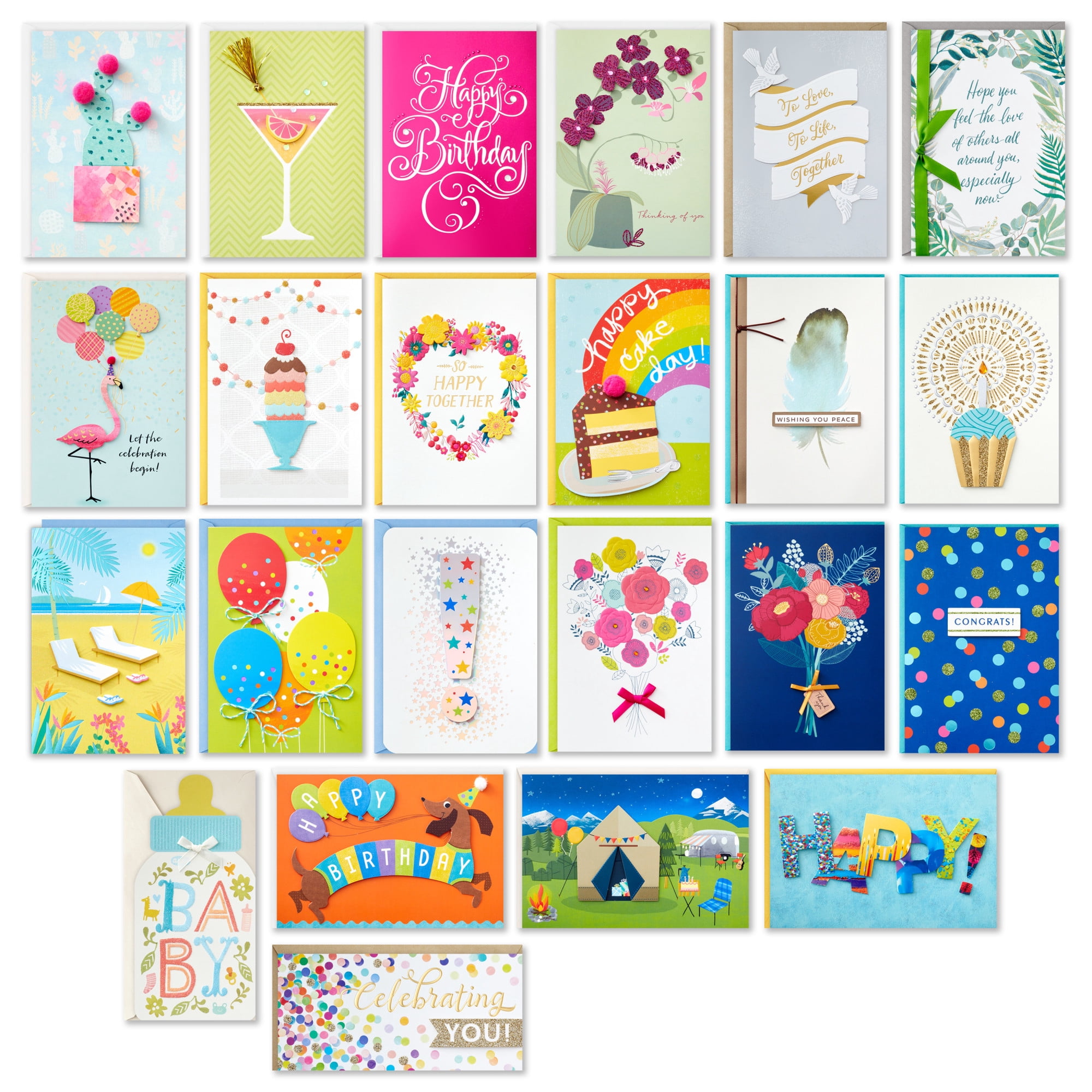 Hallmark Assorted Boxed Handmade Greeting Cards (Watercolor)—Birthday, Baby Shower, Wedding, Sympathy, Thinking of You, Thank You, Pack of 24 With Storage Box