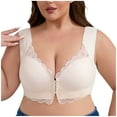 thumbnail image 2 of Front Closure Plus Size Bra for Women Sexy Lace Scalloped Push Up Bralette Seamless No Underwire Anti Sagging Bras Beige XXXL, 2 of 5