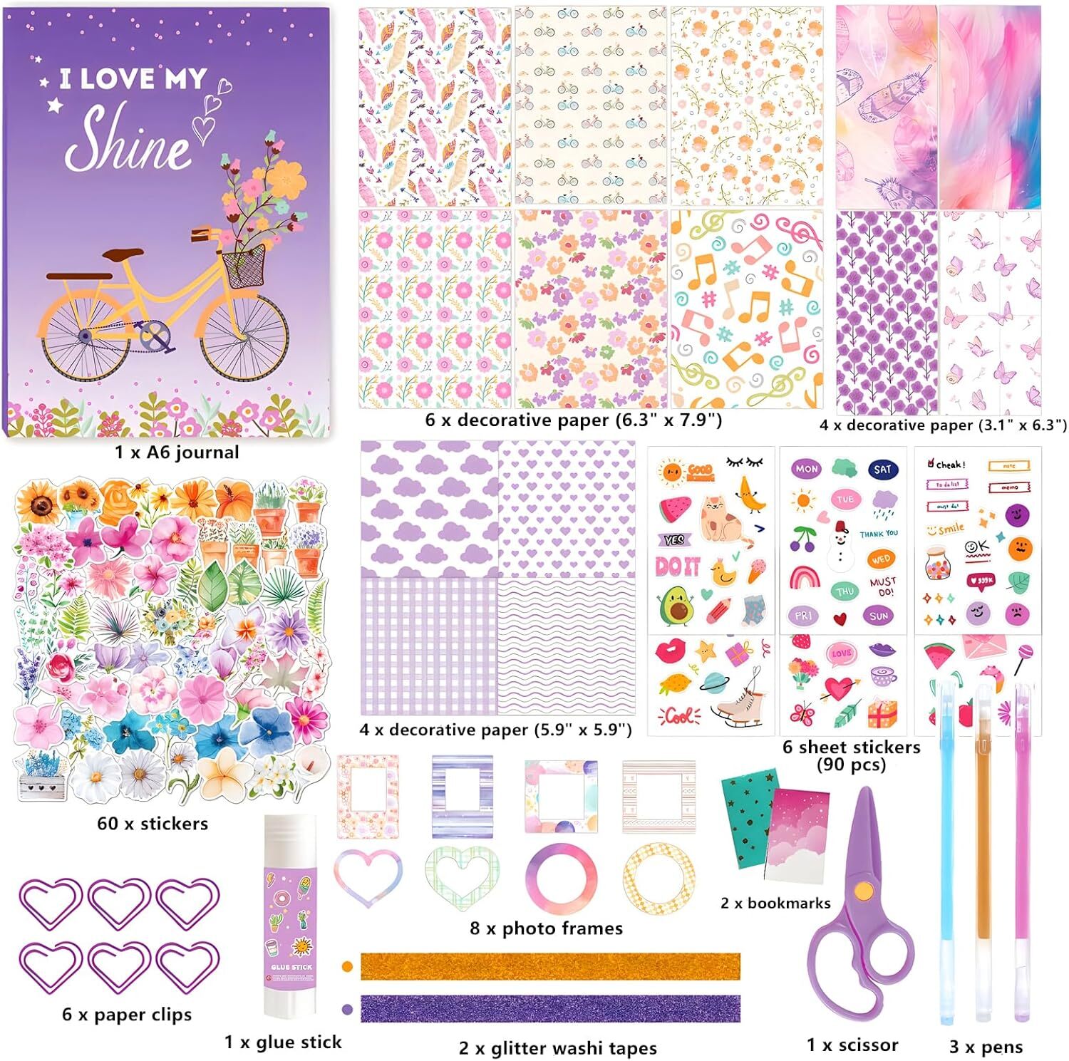 DIY Journal Kit for Teen Girls - 180+Pcs Gifts for Girls Ages 8 9 10 11 12 Year Old - Teen Birthday Gifts for Girls - Art and Crafts for Kid - Christmas Gifts for Teen Girls-Scrapbook Set(Purple)