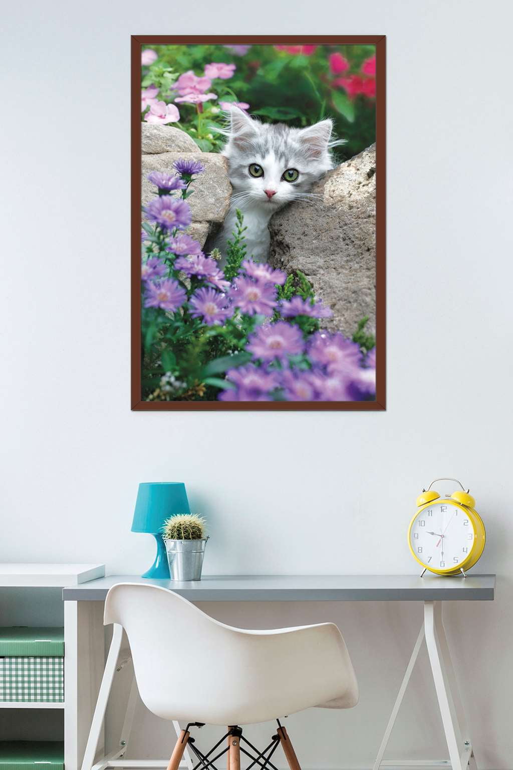 Keith Kimberlin - Kitten - Stones and Flowers Wall Poster, 22.375" x 34", Framed