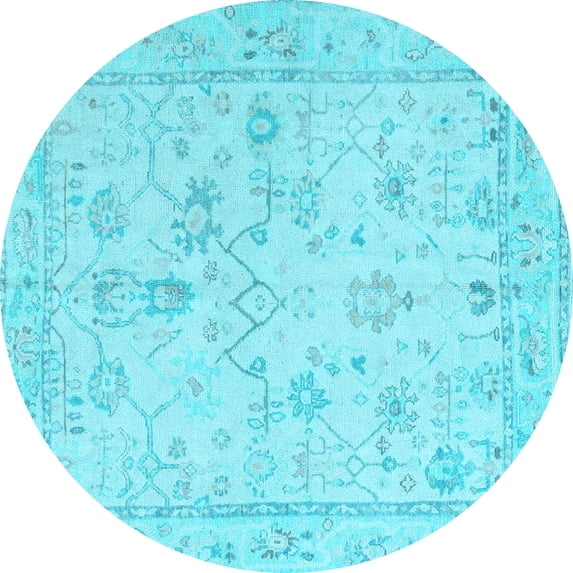 Ahgly Company Indoor Round Oriental Light Blue Traditional Area Rugs, 4' Round