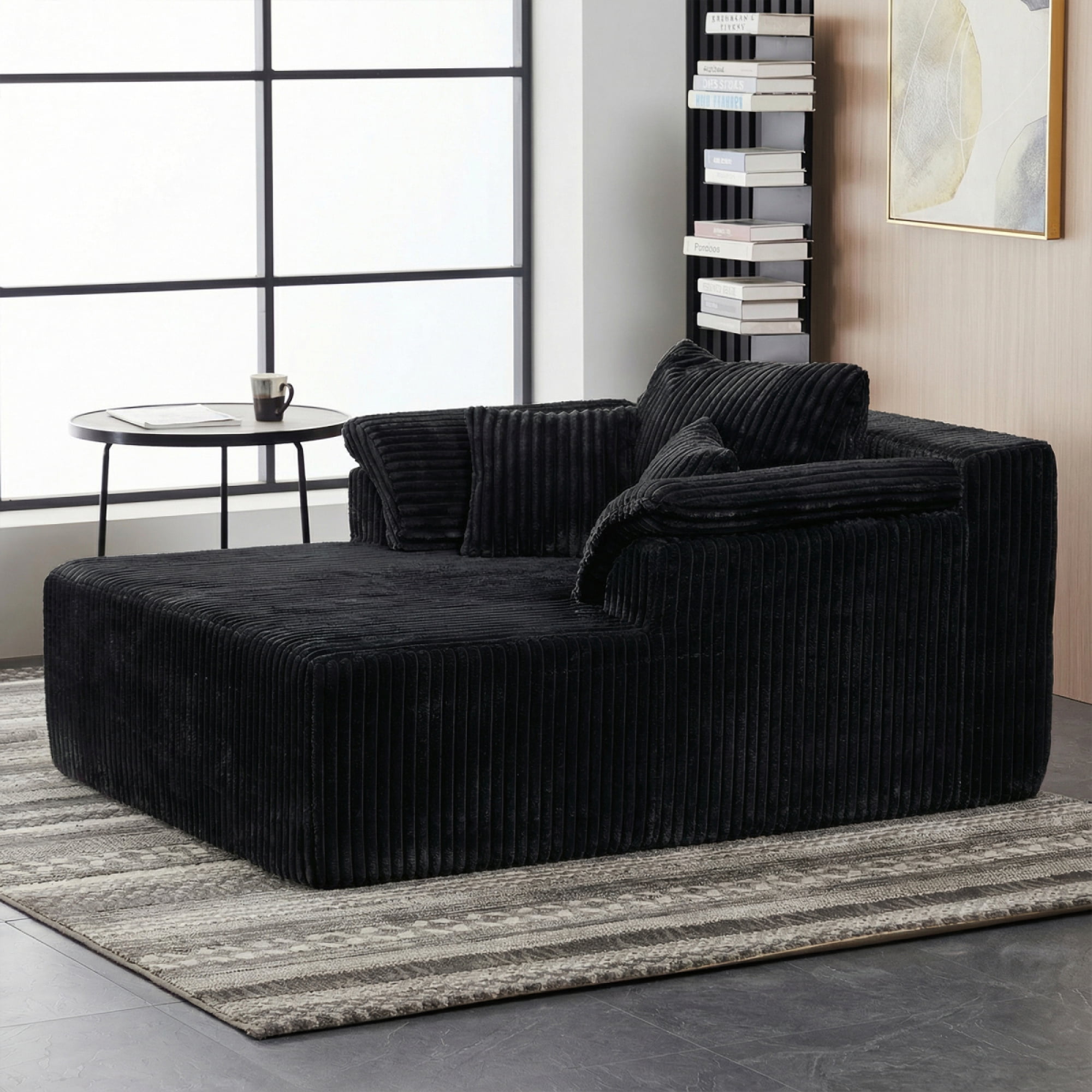ChenyueFurn 60" Corduroy Chaise Lounge, Oversized Boneless Sofa Bed, Deep Seat Cloud Couch, No Assembly, Black