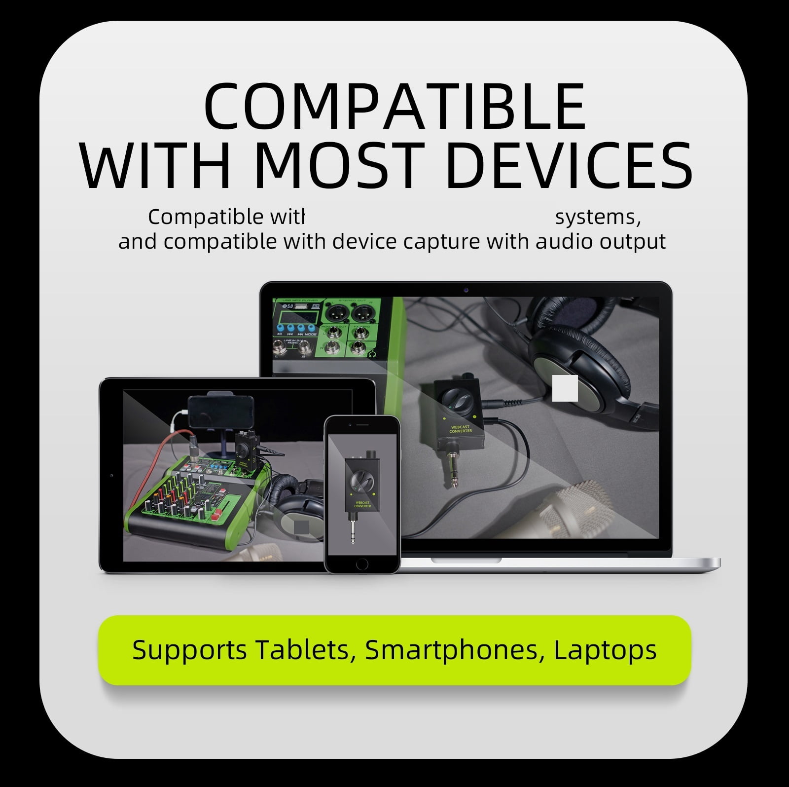 DJ Console Mixer Live Streaming Adapter ,Output Devices Supports Smartphones, Laptops