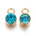 thumbnail image 2 of Ion Plating(IP) Glass Rhinestone Charms Birthstone Charms with Real 18K Gold Plated Tone 201 Stainless Steel Findings Flat Round Mixed Color 10x6x4mm Hole: 2.3mm, 2 of 3