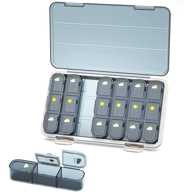 3 times a day weekly pill organizer, 7 day pill organizer with large compartment, light and moisture resistant travel pill organizer for vitamins, med