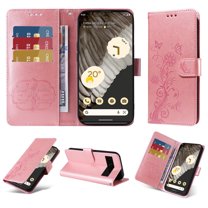 For Google Pixel 7 Pro Case Wallet, Stylish Flower Butterfly Embossed PU Leather Flip Cover Stand Shockproof Cards Slots Hand Wrist Phone Case for Google Pixel 7 Pro, Pink