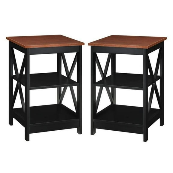 Home Square 2 Piece Square Solid Wood End Table Set in Black and Cherry